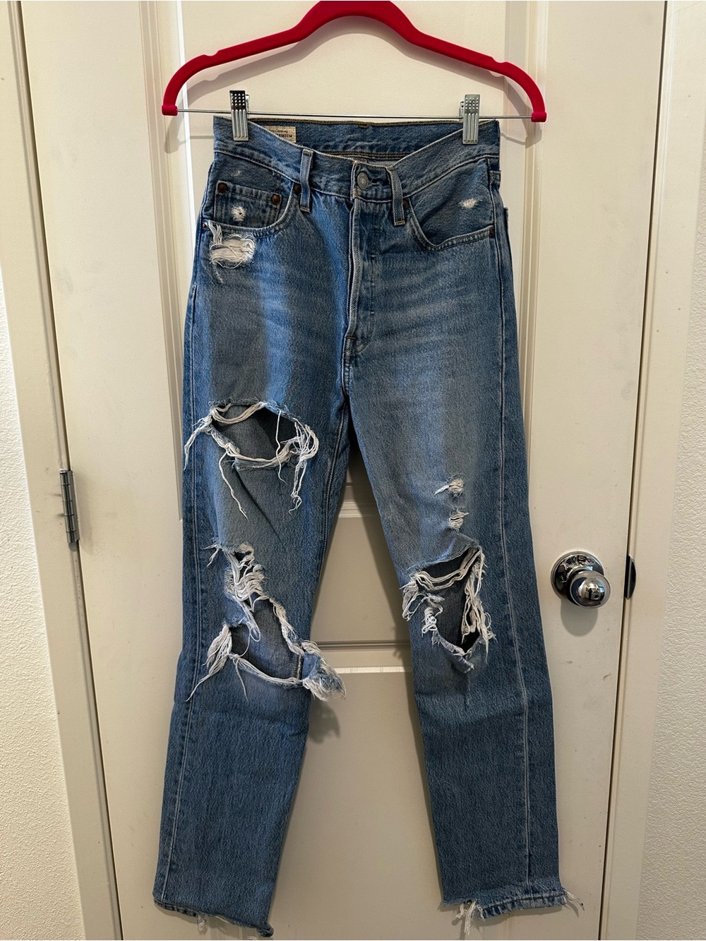 Levi's Women’s 501 Blue Distressed Straight-Leg Jeans